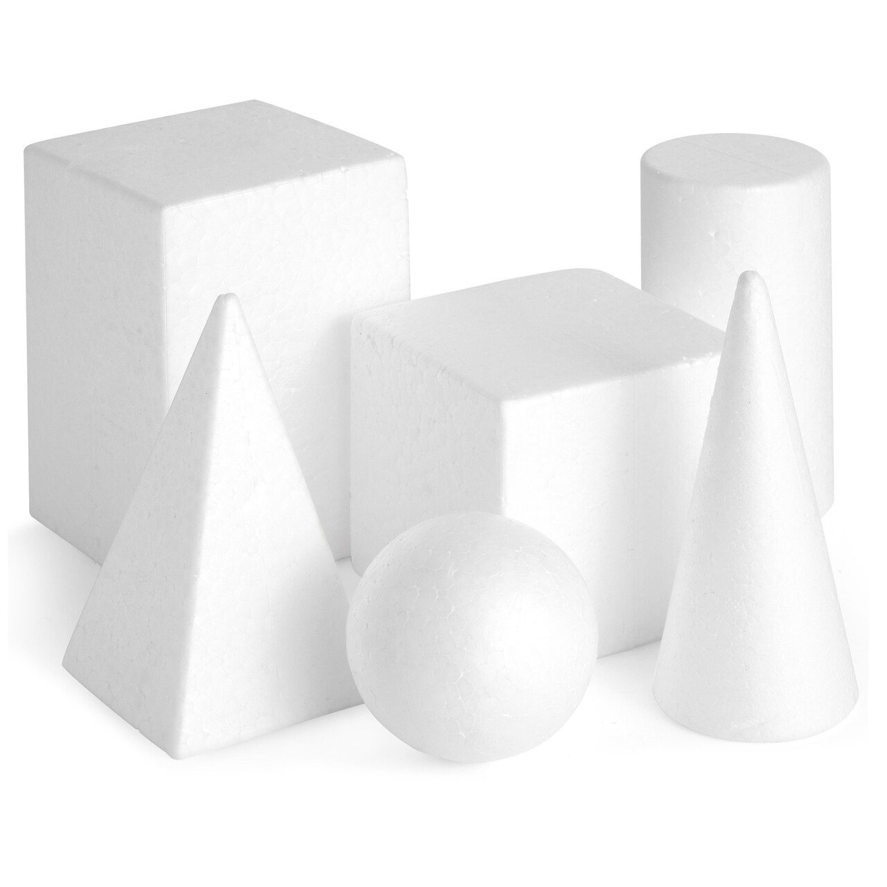6-Pack Assorted Foam Geometric Shapes, Sizes Ranging From 2.5 to 5.9 in for Arts and Crafts Projects, DIY, Modeling, Home Decor, School Projects, Solid Polystyrene